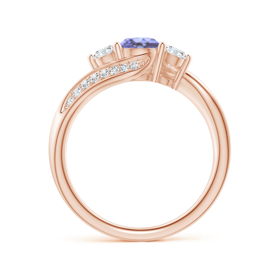5mm AA Tanzanite and Diamond Three Stone Bypass Ring in Rose Gold side 1
