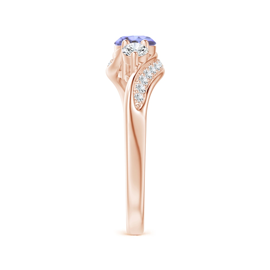 5mm AA Tanzanite and Diamond Three Stone Bypass Ring in Rose Gold side 2