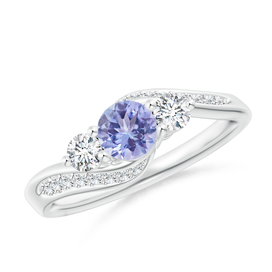 5mm AA Tanzanite and Diamond Three Stone Bypass Ring in White Gold 