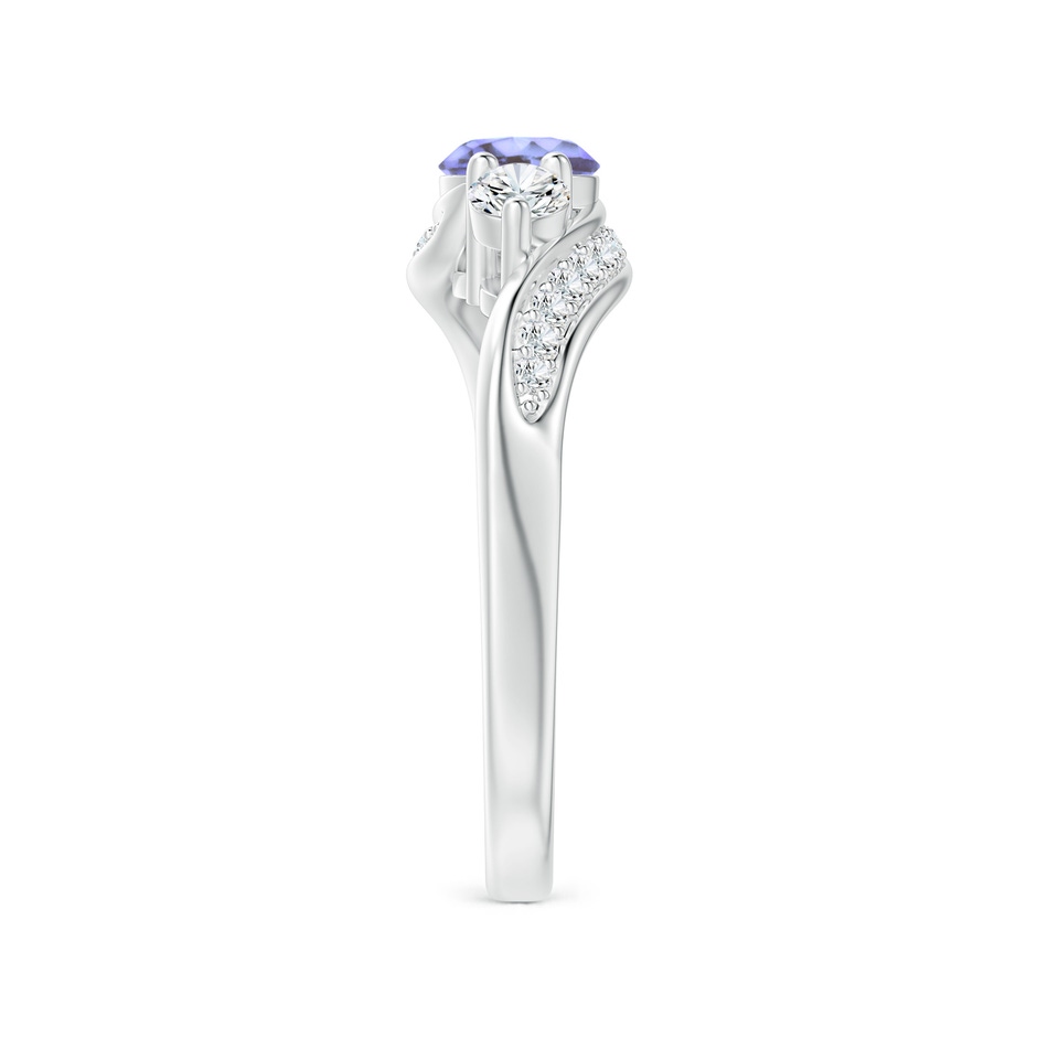 5mm AA Tanzanite and Diamond Three Stone Bypass Ring in White Gold side 2