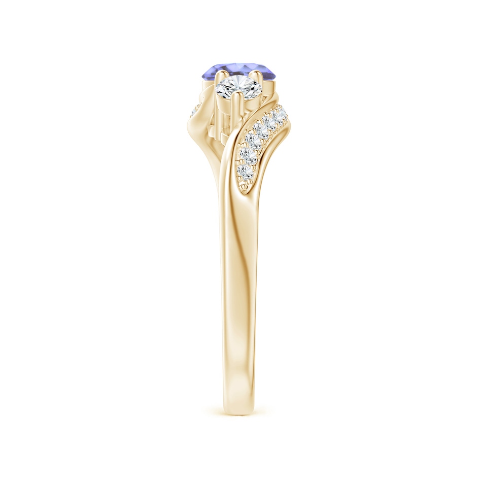 5mm AA Tanzanite and Diamond Three Stone Bypass Ring in Yellow Gold side 2