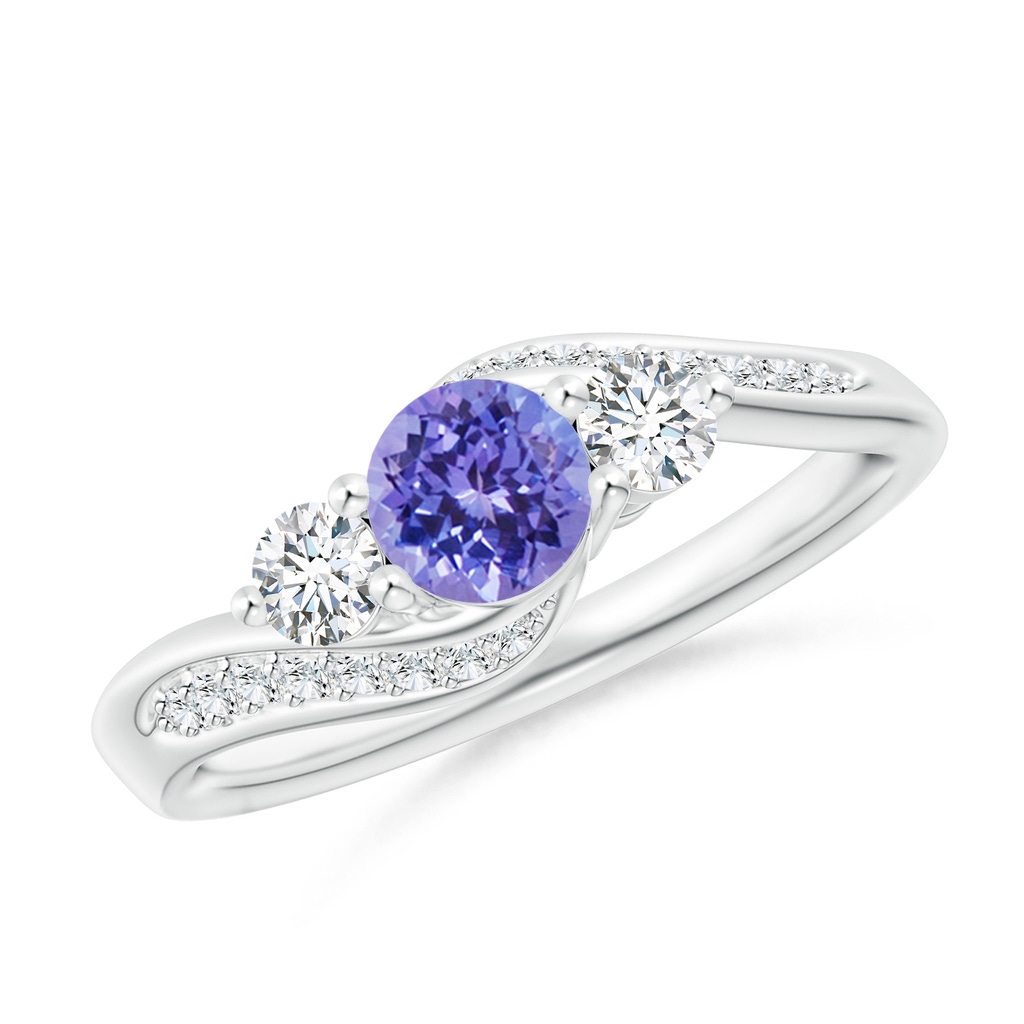 5mm AAA Tanzanite and Diamond Three Stone Bypass Ring in White Gold