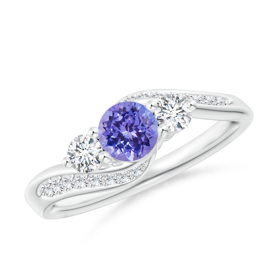 5mm AAA Tanzanite and Diamond Three Stone Bypass Ring in White Gold 