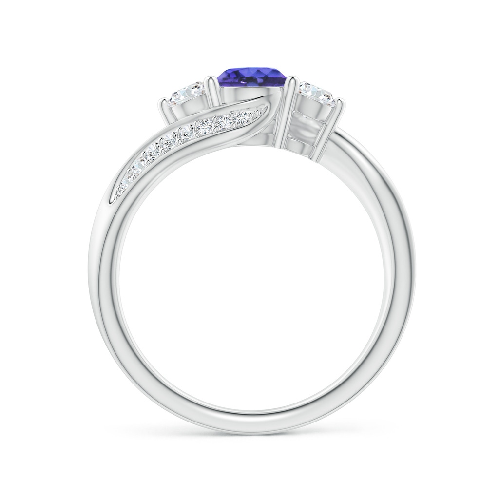 5mm AAA Tanzanite and Diamond Three Stone Bypass Ring in White Gold - side 1