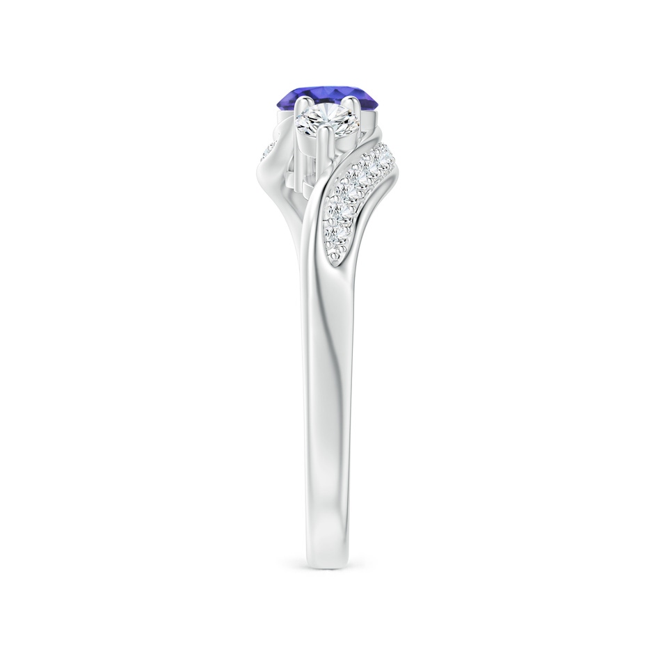 5mm AAA Tanzanite and Diamond Three Stone Bypass Ring in White Gold side 2