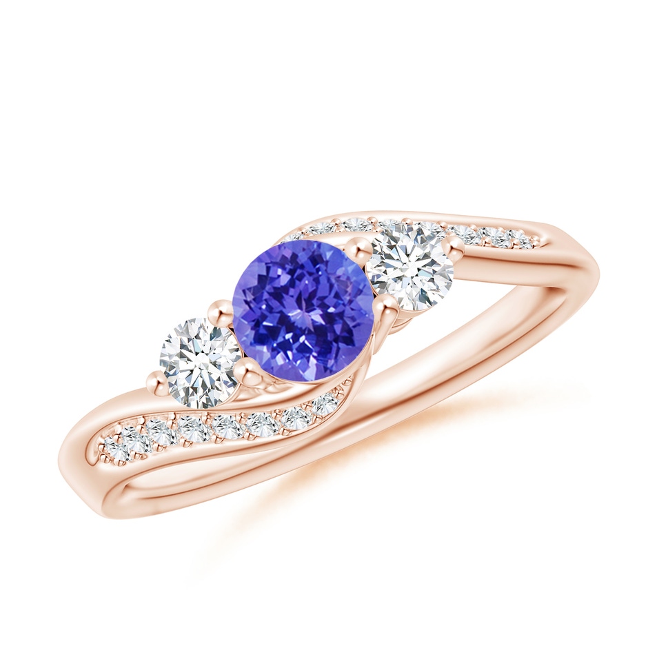 5mm AAAA Tanzanite and Diamond Three Stone Bypass Ring in Rose Gold 