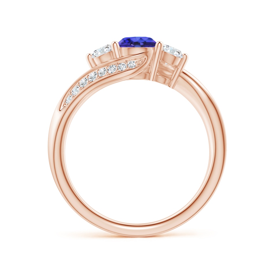 5mm AAAA Tanzanite and Diamond Three Stone Bypass Ring in Rose Gold side 1