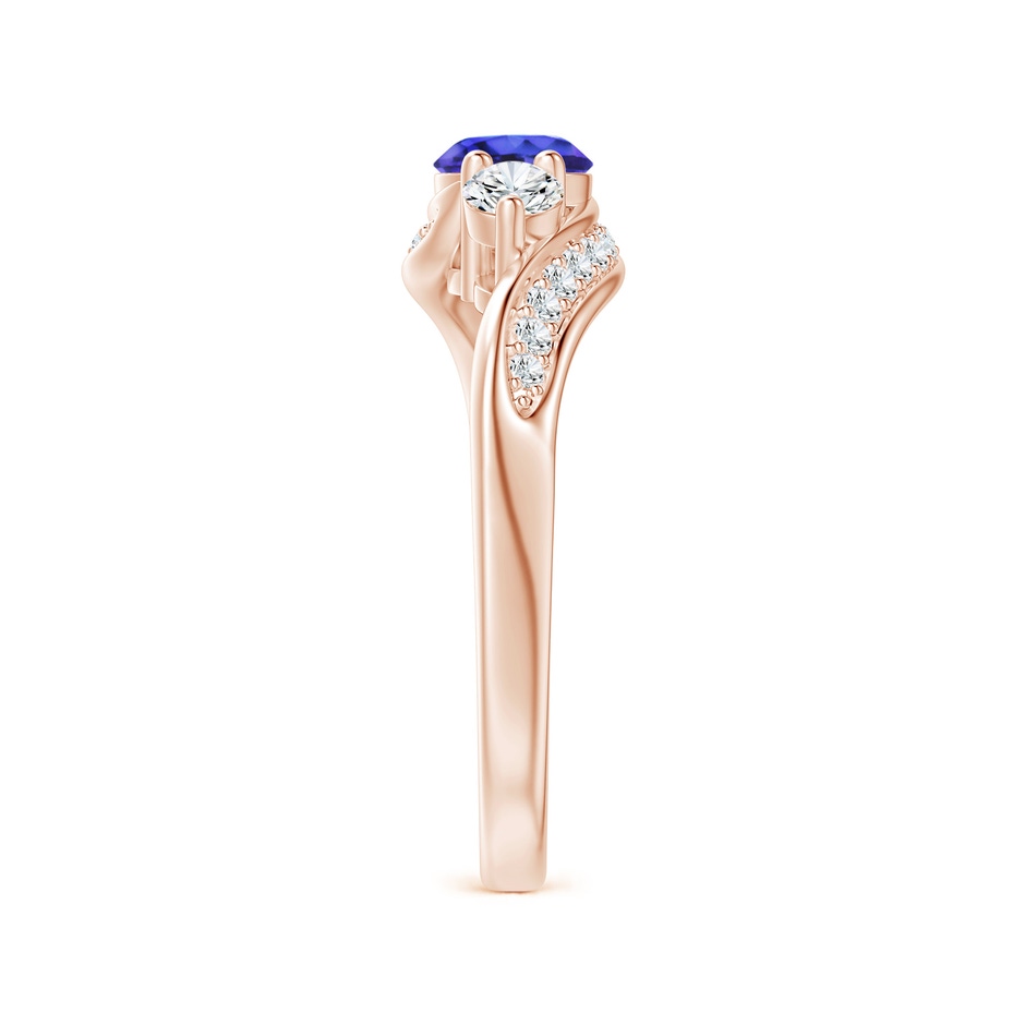 5mm AAAA Tanzanite and Diamond Three Stone Bypass Ring in Rose Gold side 2