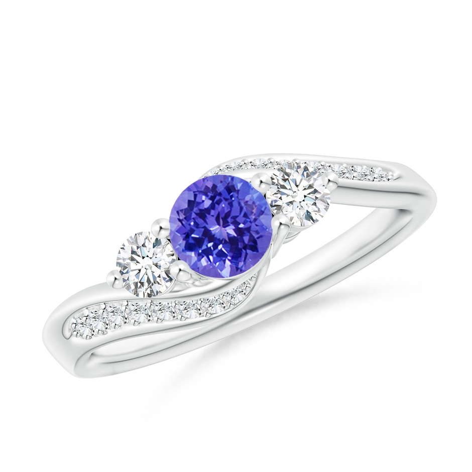5mm AAAA Tanzanite and Diamond Three Stone Bypass Ring in White Gold 