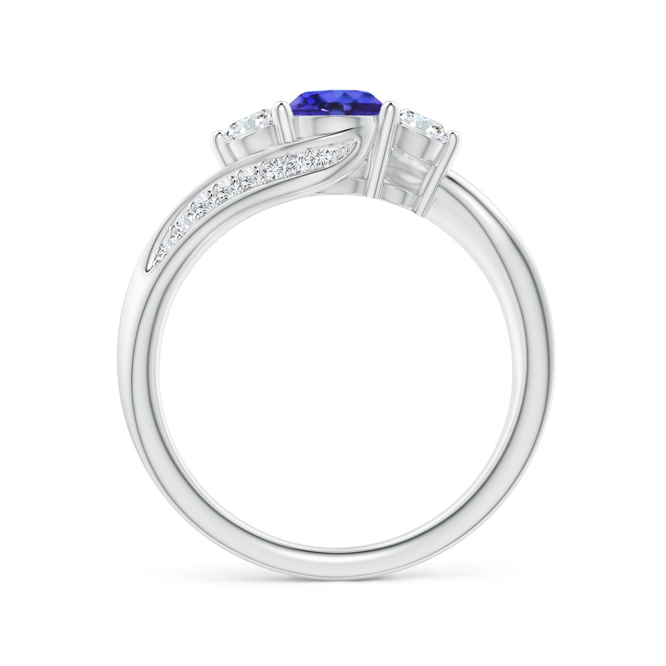 5mm AAAA Tanzanite and Diamond Three Stone Bypass Ring in White Gold side 1