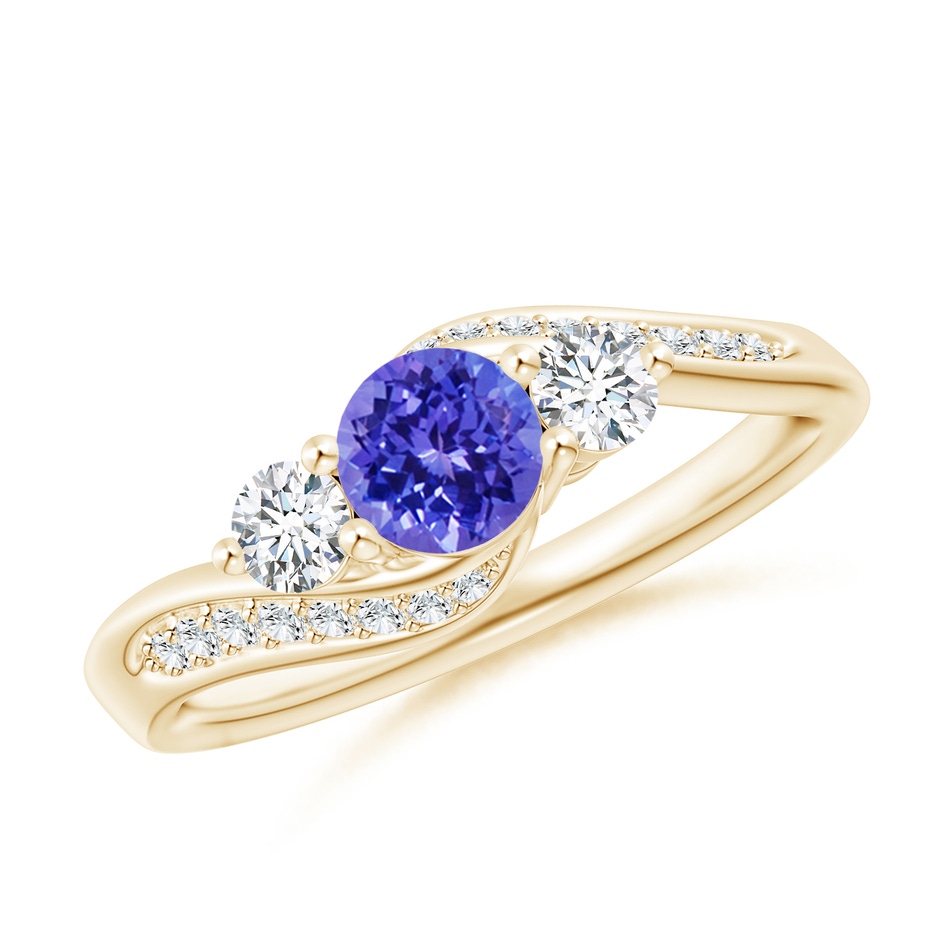 5mm AAAA Tanzanite and Diamond Three Stone Bypass Ring in Yellow Gold 
