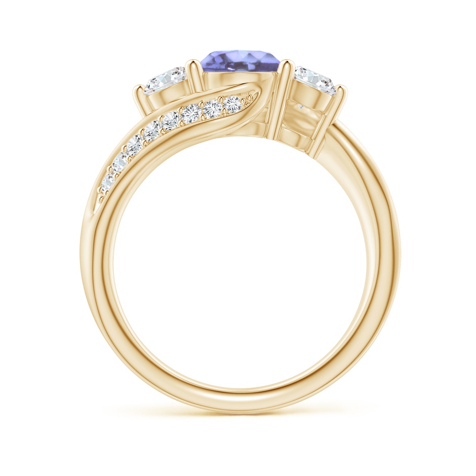 6mm A Tanzanite and Diamond Three Stone Bypass Ring in Yellow Gold side 1