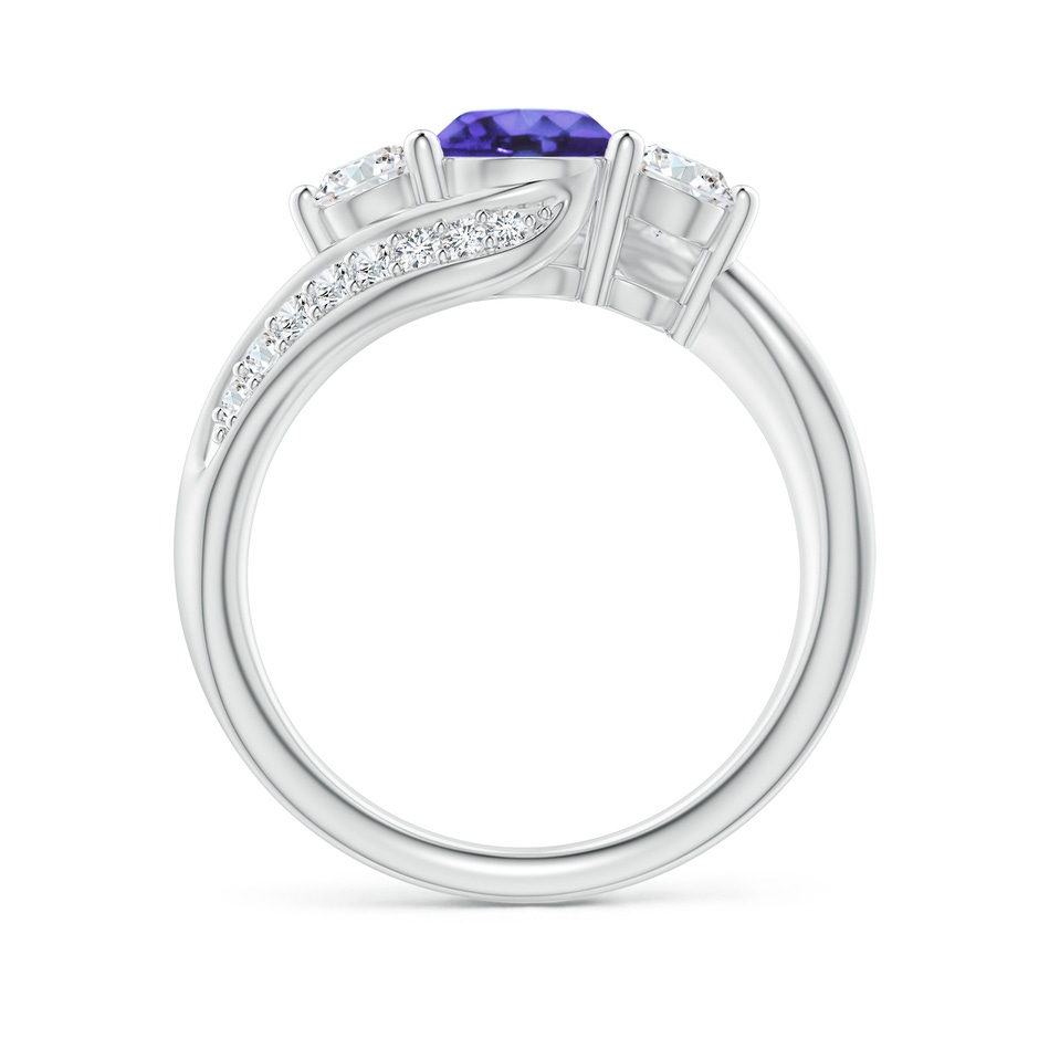 6mm AA Tanzanite and Diamond Three Stone Bypass Ring in White Gold side 1