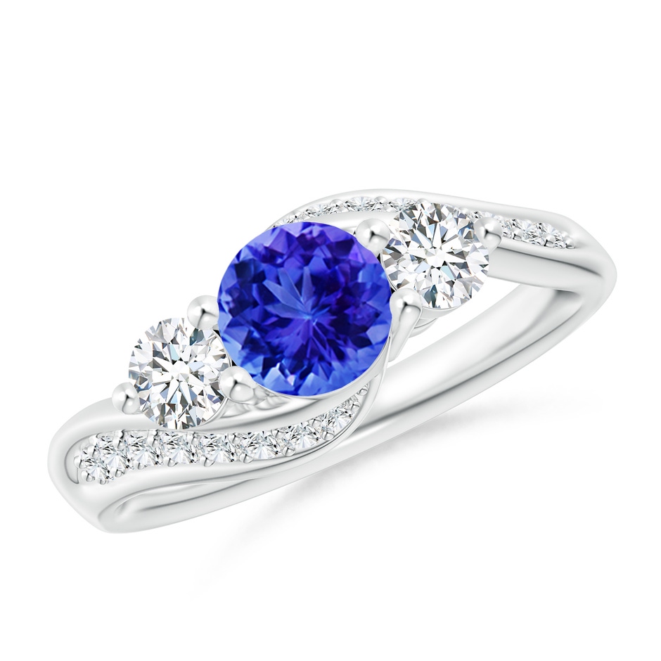6mm AAA Tanzanite and Diamond Three Stone Bypass Ring in P950 Platinum 