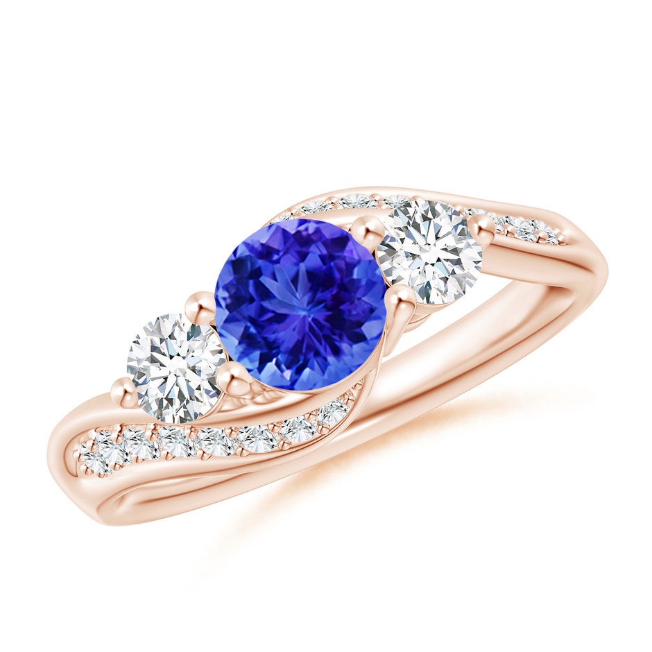 6mm AAA Tanzanite and Diamond Three Stone Bypass Ring in Rose Gold 