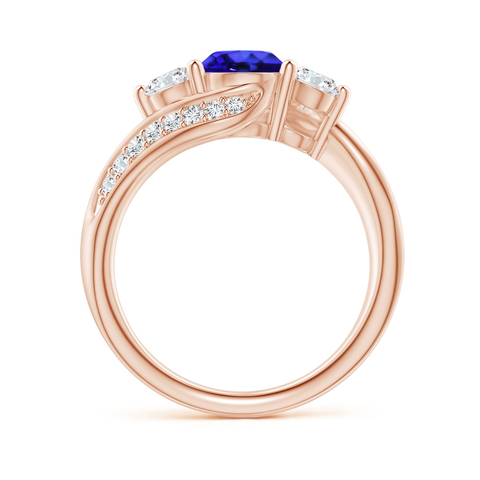 6mm AAA Tanzanite and Diamond Three Stone Bypass Ring in Rose Gold side 1