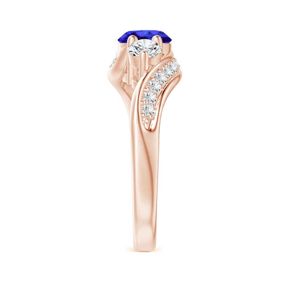 6mm AAA Tanzanite and Diamond Three Stone Bypass Ring in Rose Gold side 2