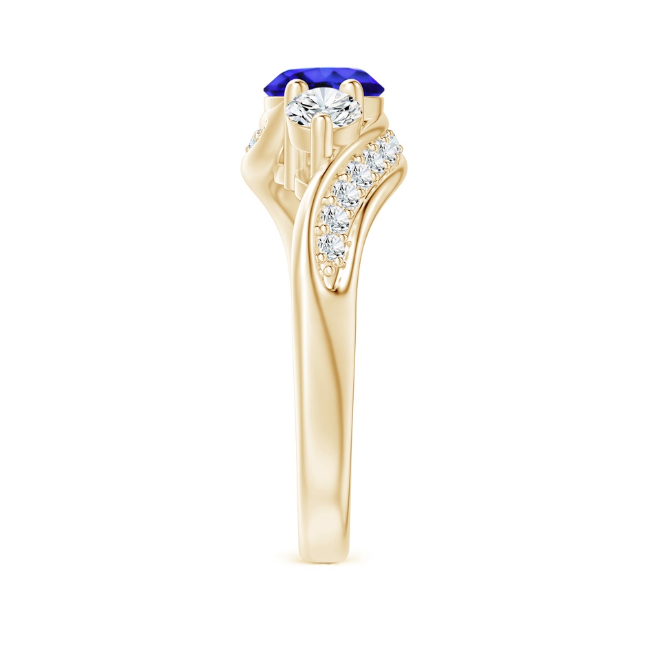 6mm AAA Tanzanite and Diamond Three Stone Bypass Ring in Yellow Gold side 2