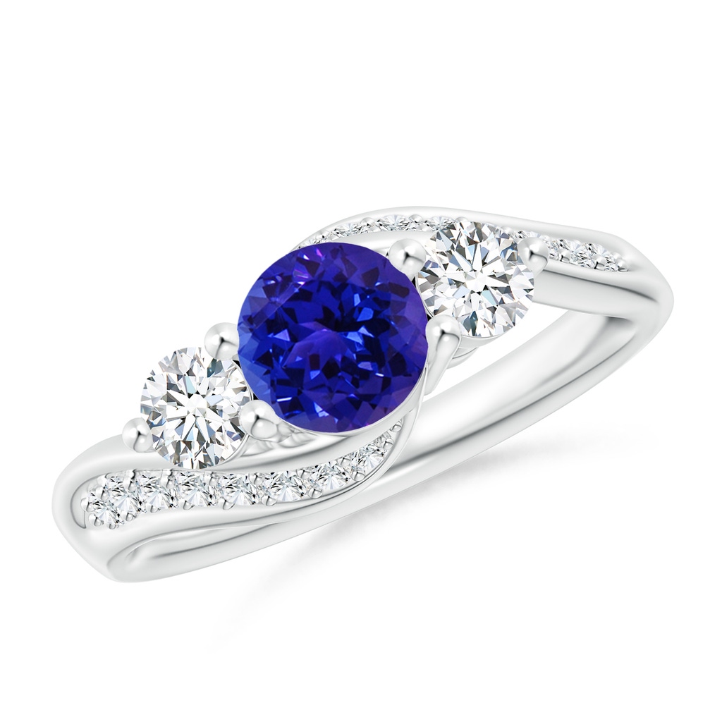 6mm AAAA Tanzanite and Diamond Three Stone Bypass Ring in P950 Platinum