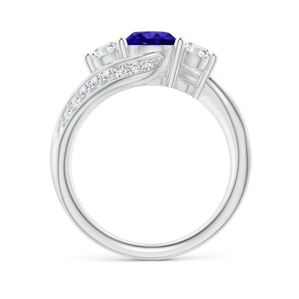 6mm AAAA Tanzanite and Diamond Three Stone Bypass Ring in P950 Platinum - side 1