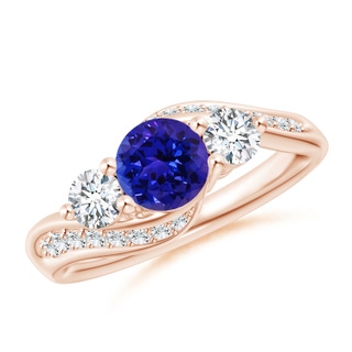 6mm AAAA Tanzanite and Diamond Three Stone Bypass Ring in Rose Gold