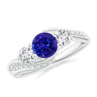 6mm AAAA Tanzanite and Diamond Three Stone Bypass Ring in White Gold