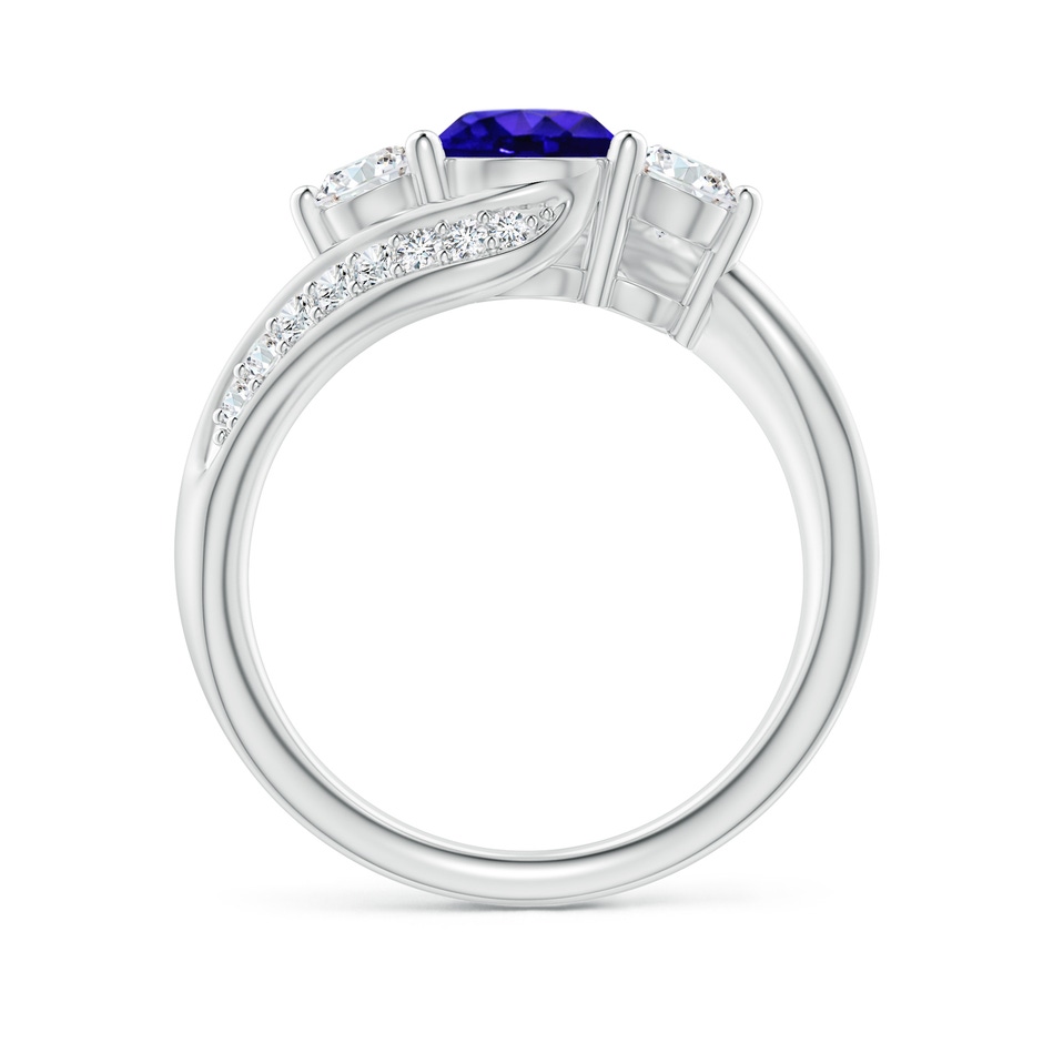 6mm AAAA Tanzanite and Diamond Three Stone Bypass Ring in White Gold side 1