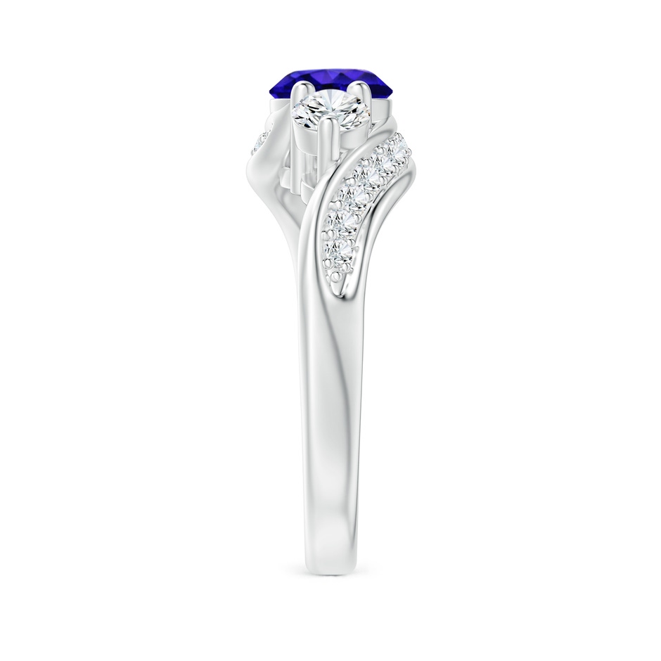 6mm AAAA Tanzanite and Diamond Three Stone Bypass Ring in White Gold side 2