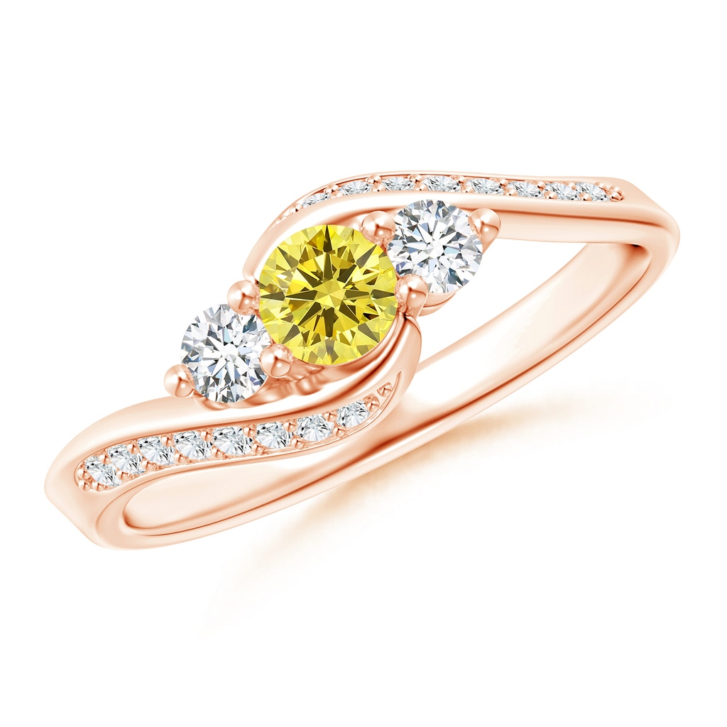 4mm AAAA Horizontally Set Three Stone Fancy Intense Yellow Diamond Bypass Ring in Rose Gold