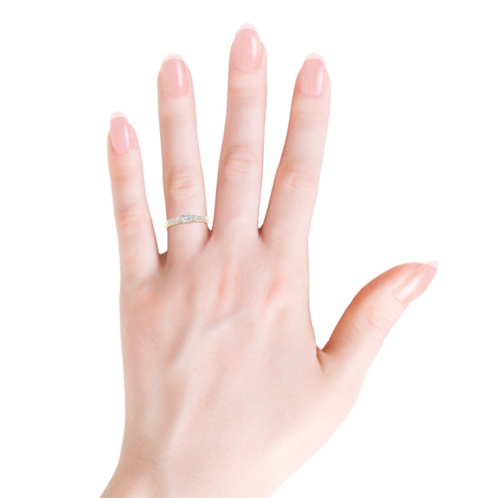 3.5mm HSI2 Classic Three Stone Princess-Cut Diamond Promise Ring in Yellow Gold Body-Hand
