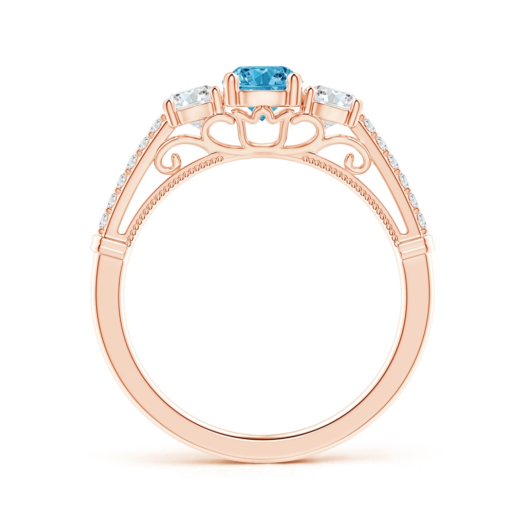 5mm AAAA Three Stone Fancy Intense Blue Diamond Cathedral Engagement Ring in Rose Gold - side 199