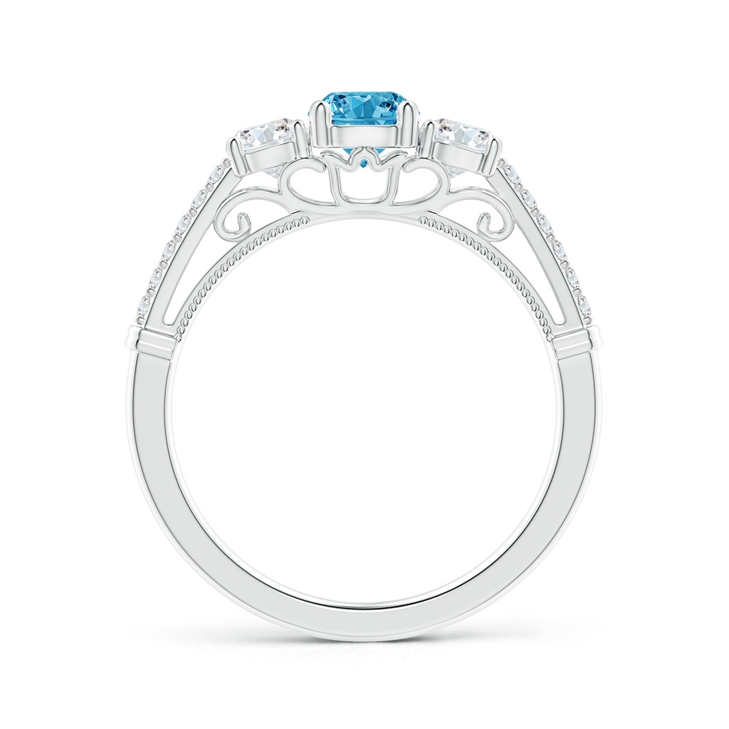 5mm AAAA Three Stone Fancy Intense Blue Diamond Cathedral Engagement Ring in White Gold - side 199
