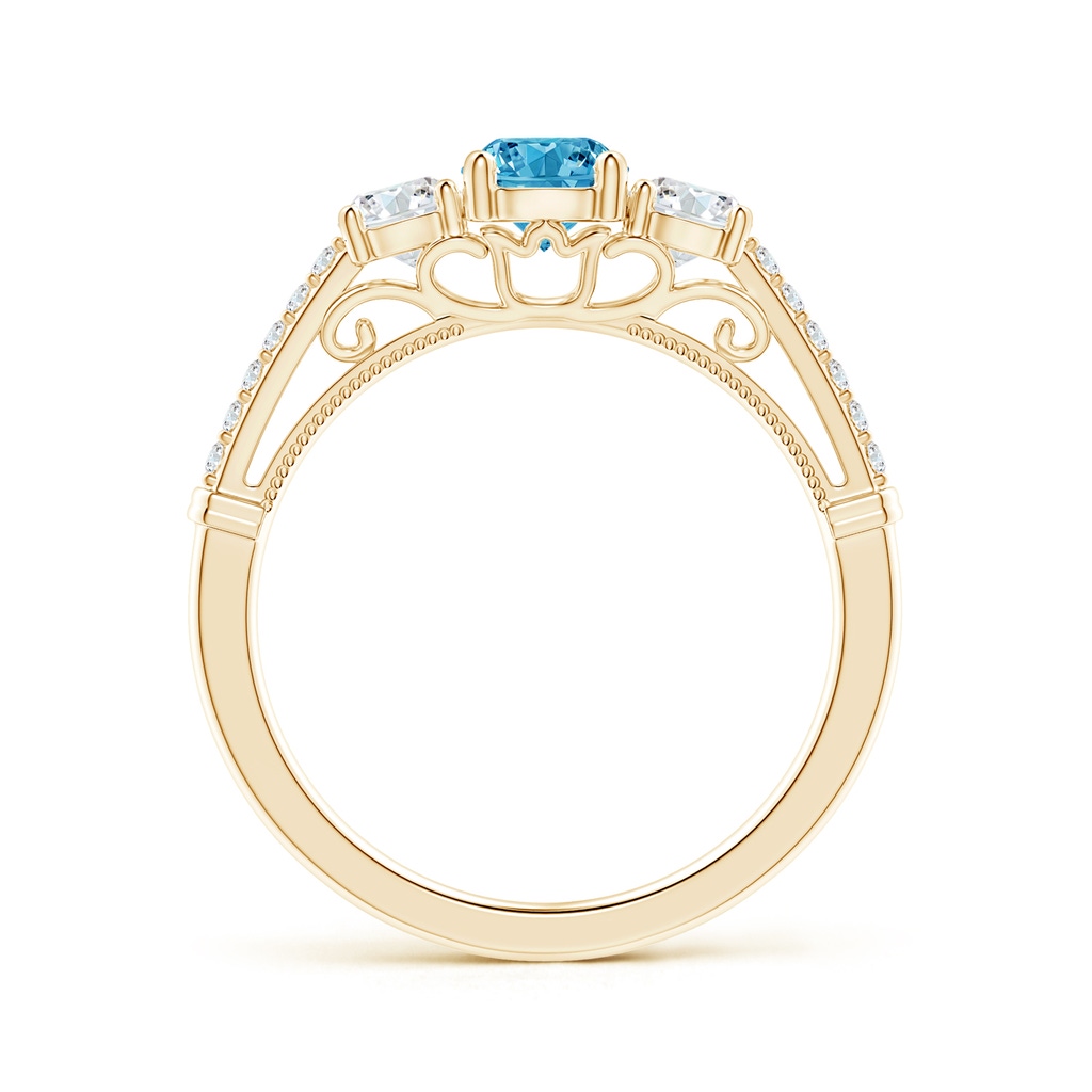 5mm AAAA Three Stone Fancy Intense Blue Diamond Cathedral Engagement Ring in Yellow Gold - side 199