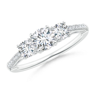 5mm GVS2 Three Stone Diamond Cathedral Engagement Ring in P950 Platinum