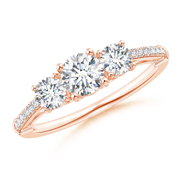 5mm GVS2 Three Stone Diamond Cathedral Engagement Ring in Rose Gold
