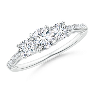 5mm GVS2 Three Stone Diamond Cathedral Engagement Ring in White Gold