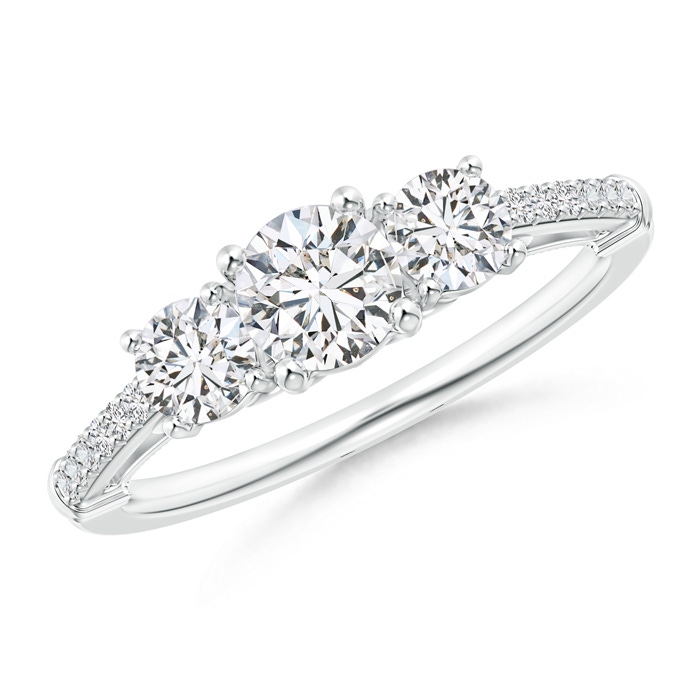 5mm HSI2 Three Stone Diamond Cathedral Engagement Ring in P950 Platinum 