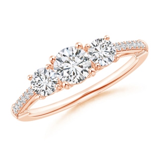 5mm HSI2 Three Stone Diamond Cathedral Engagement Ring in Rose Gold