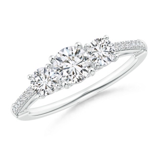 5mm HSI2 Three Stone Diamond Cathedral Engagement Ring in White Gold