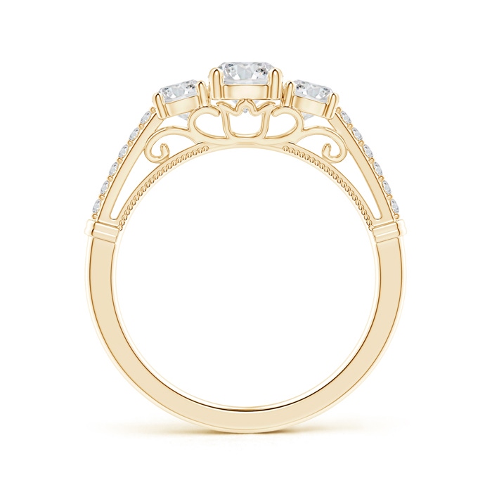 5mm HSI2 Three Stone Diamond Cathedral Engagement Ring in Yellow Gold Side-1