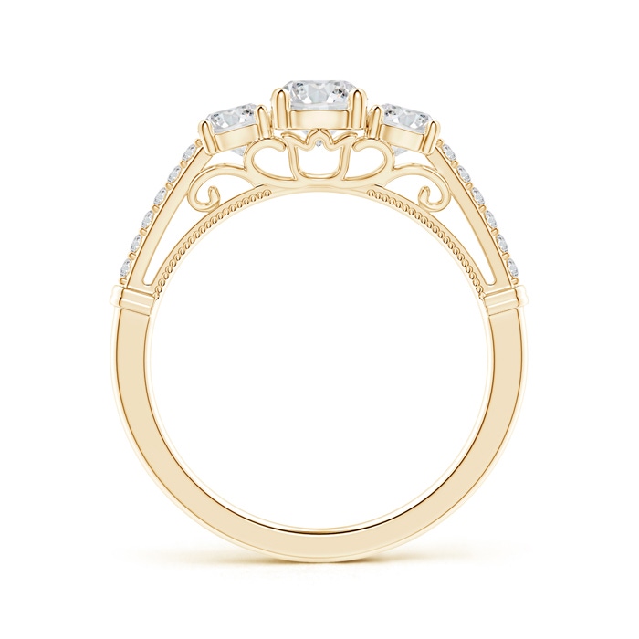 5mm HSI2 Three Stone Diamond Cathedral Engagement Ring in Yellow Gold side-1