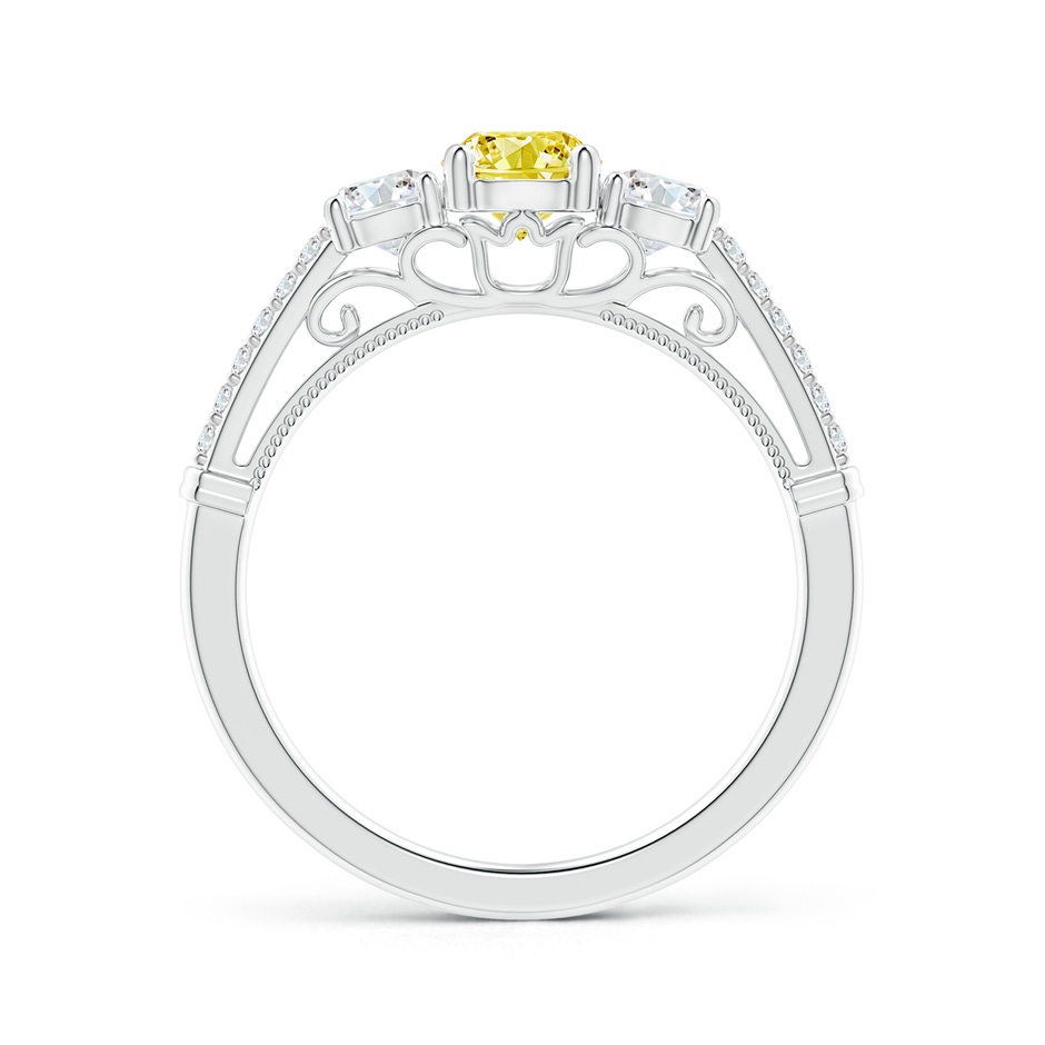 5mm AAAA Three Stone Fancy Intense Yellow Diamond Cathedral Engagement Ring in P950 Platinum side 199