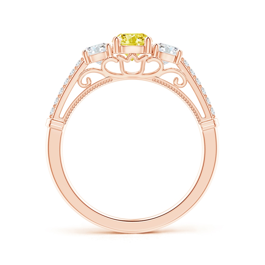 5mm AAAA Three Stone Fancy Intense Yellow Diamond Cathedral Engagement Ring in Rose Gold - side 199