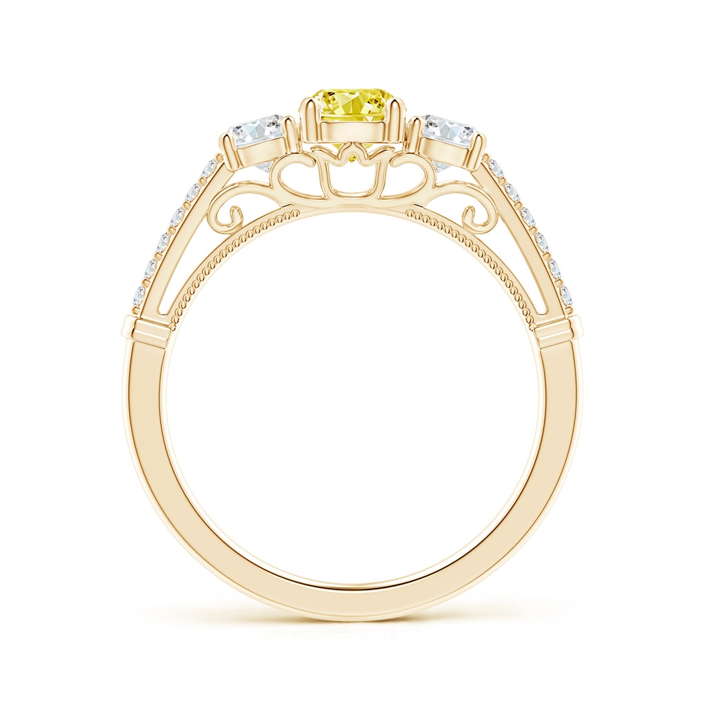 5mm AAAA Three Stone Fancy Intense Yellow Diamond Cathedral Engagement Ring in Yellow Gold - side 199