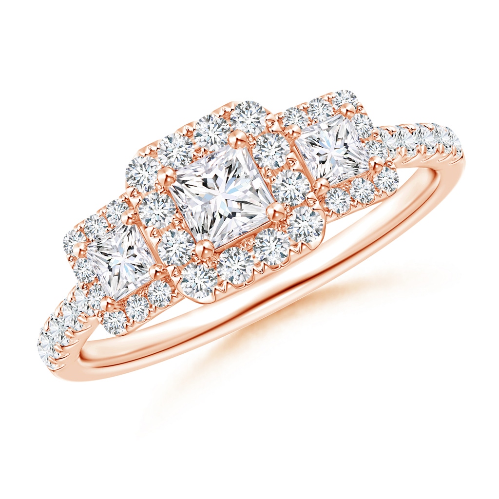 3.5mm GVS2 Princess-Cut Triple Diamond Halo Engagement Ring in Rose Gold