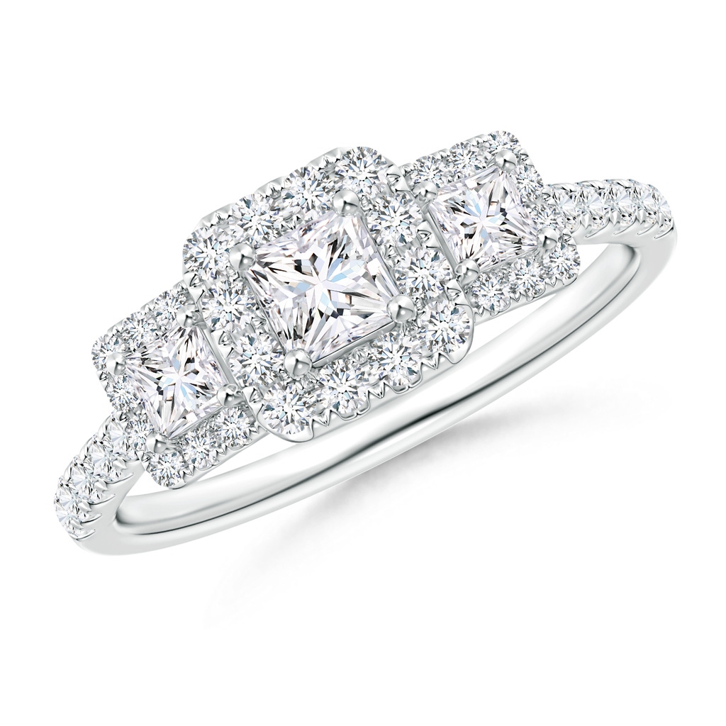 3.5mm GVS2 Princess-Cut Triple Diamond Halo Engagement Ring in White Gold