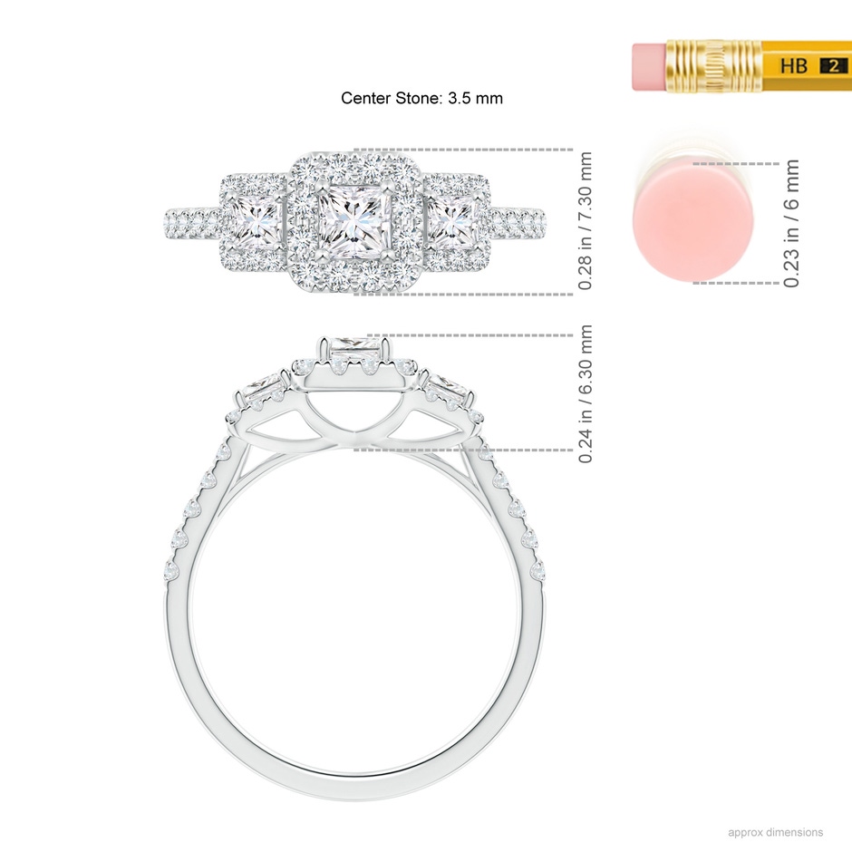 3.5mm GVS2 Princess-Cut Triple Diamond Halo Engagement Ring in White Gold Product Image