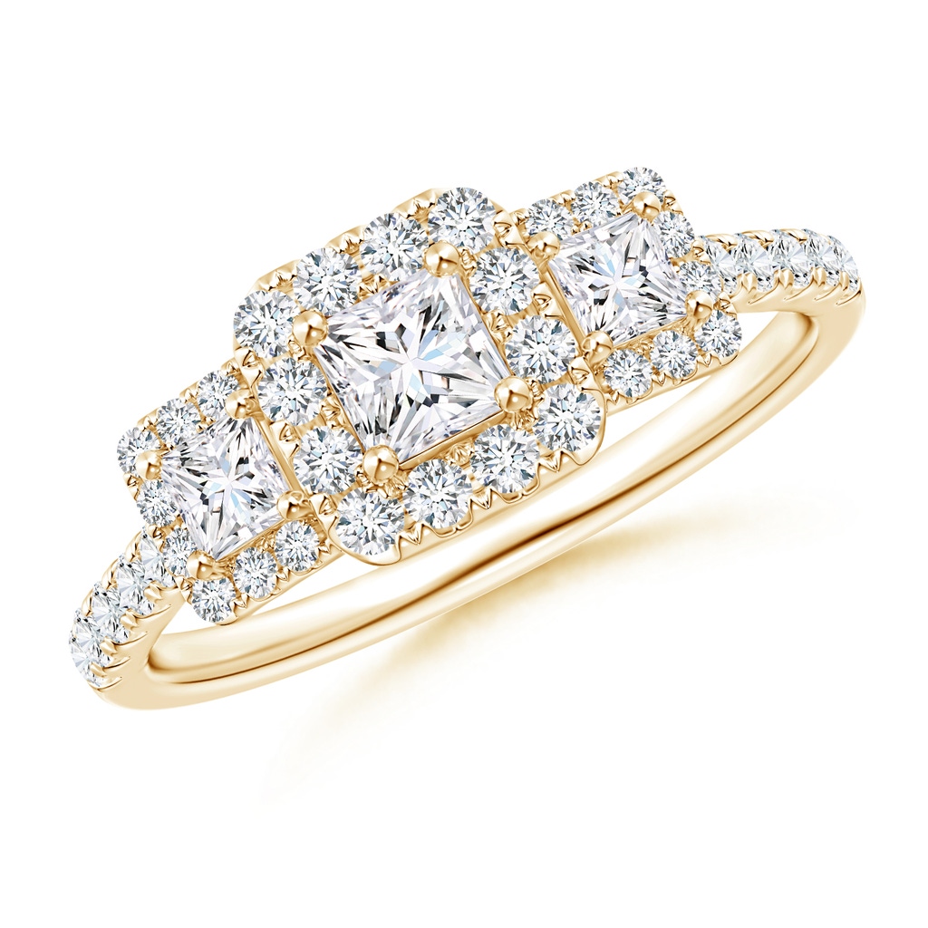 3.5mm GVS2 Princess-Cut Triple Diamond Halo Engagement Ring in Yellow Gold