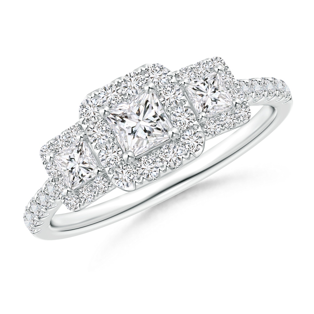 3.5mm HSI2 Princess-Cut Triple Diamond Halo Engagement Ring in White Gold