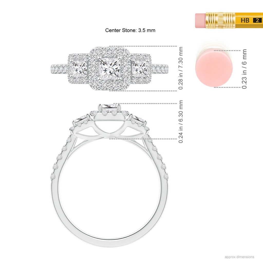 3.5mm HSI2 Princess-Cut Triple Diamond Halo Engagement Ring in White Gold Product Image